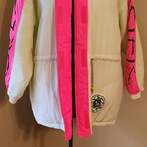 Vintage Ocean Pacific OP Pink & White Puffer Jacket Women's Size Large - X-Large - Picture 4 of 16